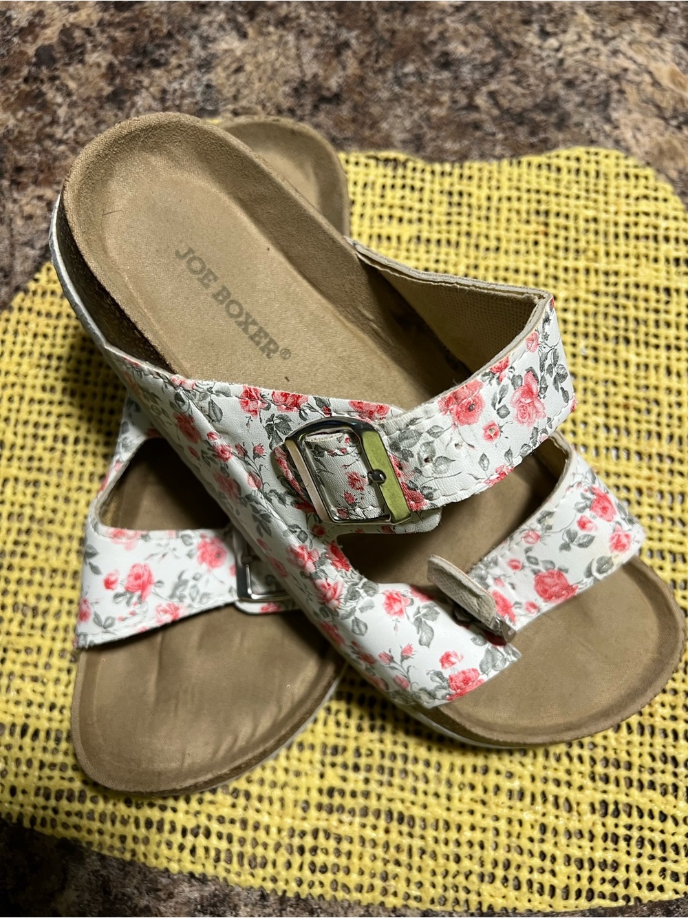 Joe Boxer White Floral Double-Buckle Slide Sandals